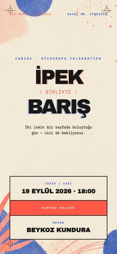 Canvas gerçek davetiye önizlemesi